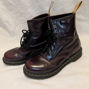 Dr. Martens Cherry Red Vegan Leather Boots Women's Size 8 Slightly Worn